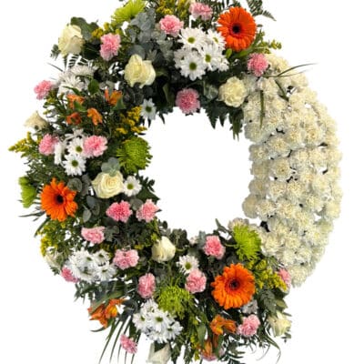 Corona funeraria Fontus con clavel blanco by Floraila